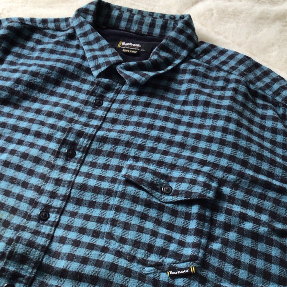 Barbour International Men's Black and Blue Plaid Flannel Shirt XL/XXL